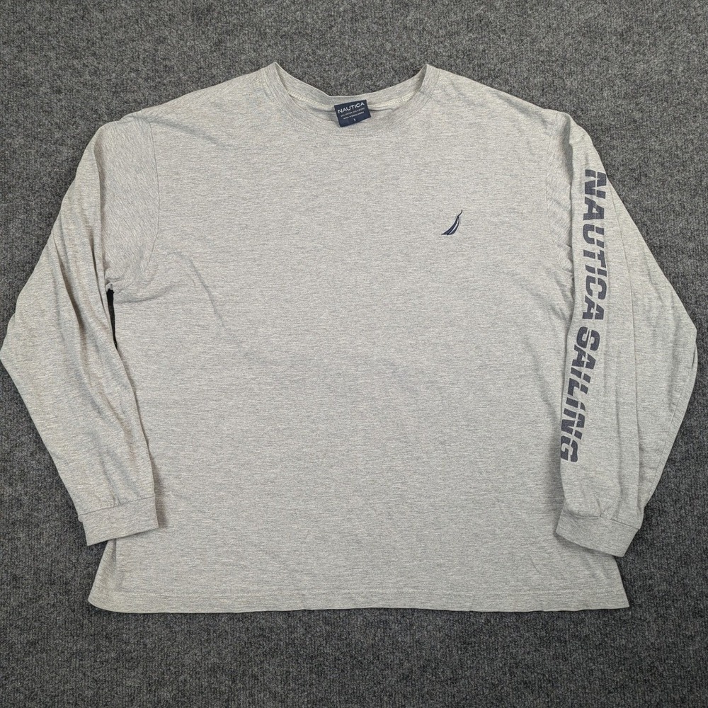 Vintage Nautica Sailing Long Sleeve T-Shirt Mens Large Gray NS83 Crewneck Cotton